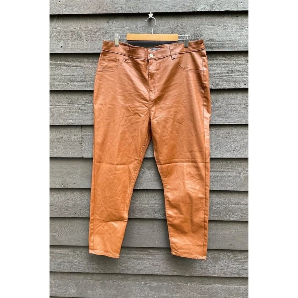 Caramel Brown Coated Skinny Pants Faux Leather Look Y2K Chic Fall US 16